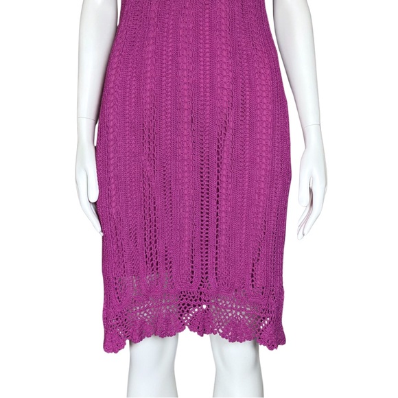 Vintage 90s Y2K Magenta Crochet Midi Dress. Medium. Cottagecore Festival Boho - Picture 10 of 12